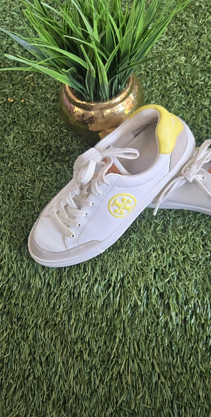 Tory Burch White Sneakers with Yellow Accents